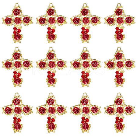 12Pcs Rack Plating Light Gold Alloy Rhinestone Pendants RELI-DC0001-01-1