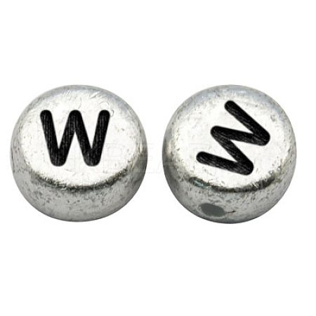 Silver Color Plated Acrylic Horizontal Hole Letter Beads MACR-PB43C9070-W-1