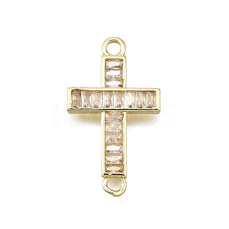 Brass Micro Pave Clear Cubic Zirconia Religion Cross Connector Charms KK-Z100-22G-04-1
