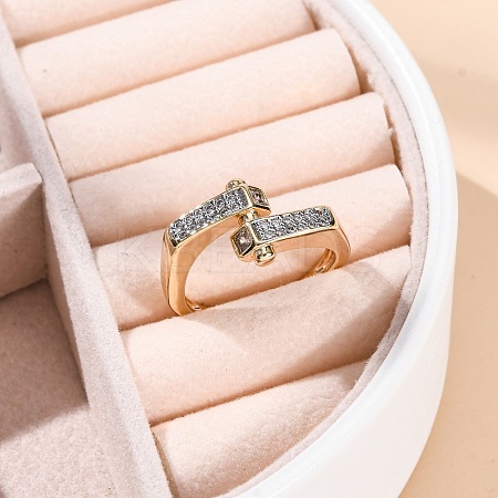 Brass Micro Pave Clear Cubic Zirconia Cuff Finger Rings for Women RJEW-C116-19G-1