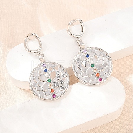 Brass Micro Pave Colorful Cubic Zirconia Dangle Hoop Earrings EJEW-G471-42P-1