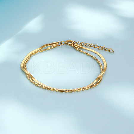 304 Stainless Steel Herringbone & Ball Chains Double Layer Multi-strand Bracelets WM3248-1-1