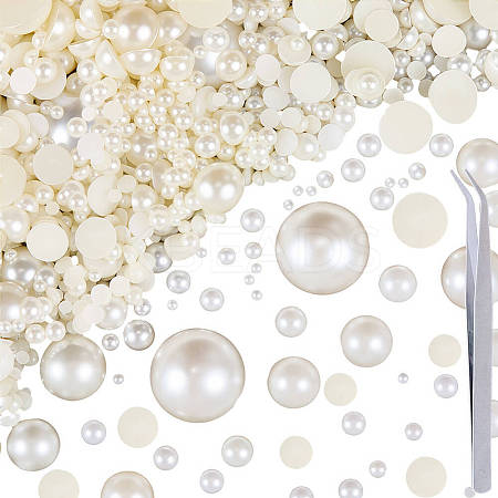 8 Styles Half Round ABS Plastic Imitation Pearl Cabochons OACR-PA0001-19-1