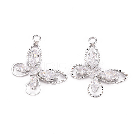 Brass Micro Pave Clear Cubic Zirconia Pendants KK-Q253-005P-B-1