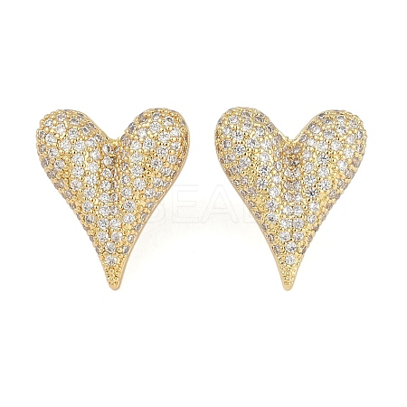 Heart Clear Cubic Zirconia Stud Earrings EJEW-S235-02G-1