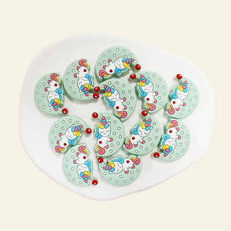 Moon with Unicorn Food Grade Eco-Friendly Silicone Focal Beads SIL-SZC0008-05C-1