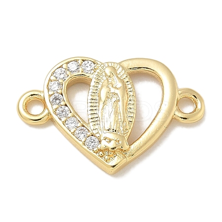 Rack Plating Brass Micro Pave Clear Cubic Zirconia Religion Heart Virgin Mary Connector Charms KK-L224-099G-02-1