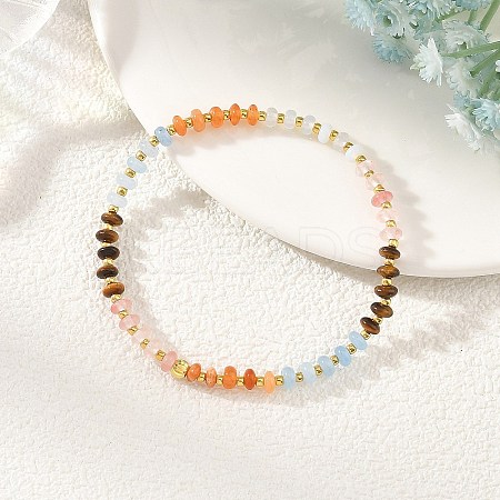 Opalite & Cherry Quartz Glass & Natural Tiger Eye & White Jade Rondelle Beads Stretch Bracelets for Women BJEW-JB14235-01-1