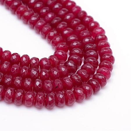 Faceted Rondelle Dyed Natural White Jade Bead Strands G-R343-6x8-07-1