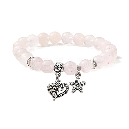 Natural Rose Quartz Round Beaded Stretch Bracelets BJEW-JB09900-02-1