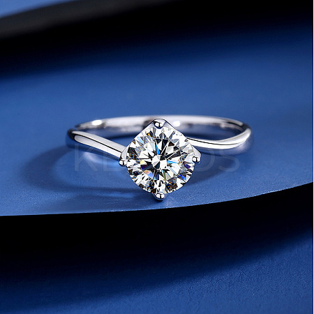 Flat Round Rhodium Plated 925 Sterling Silver Micro Pave Cubic Zirconia Finger Rings for Women WG84544-12-1