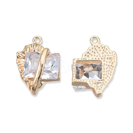 Brass Pave Clear Cubic Zirconia Pendants KK-N232-474LG-1