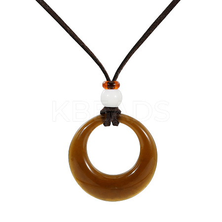 Resin Ring Pendant Long Necklaces with Wax Cord FS-WGD1F48-03-1