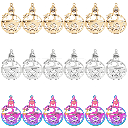 18Pcs 3 Colors 304 Stainless Steel Pendant STAS-DC0012-34-1