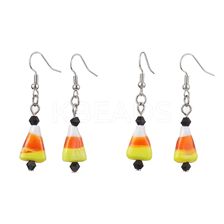 Halloween Candy Corn Handmade Lampwork & Glass Dangle Earrings EJEW-JE05871-1