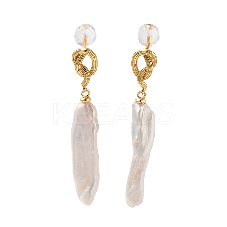 Strip Shape Natural Pearl Stud Earrings for Women EJEW-E303-37G-1