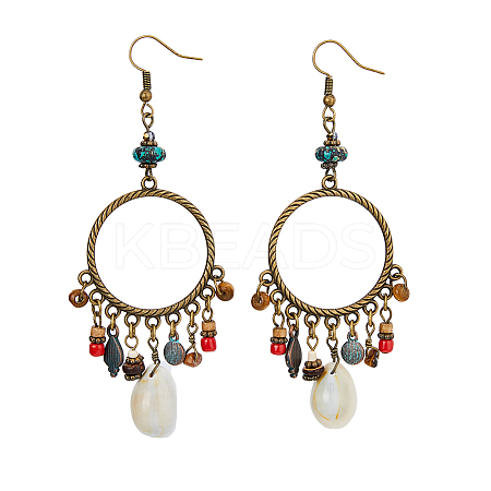 1 Pair Natural Shell & Synthetic Turquoise Chandelier Earrings EJEW-FI0001-84-1