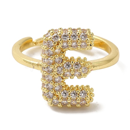Rack Plating Letter Brass Micro Pave Clear Cubic Zirconia Adjustable Rings for Women KK-S391-03G-E-1