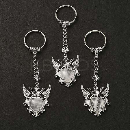 Natural Quartz Crystal Heart with Wing Pendant Keychain G-Z033-04P-03-1