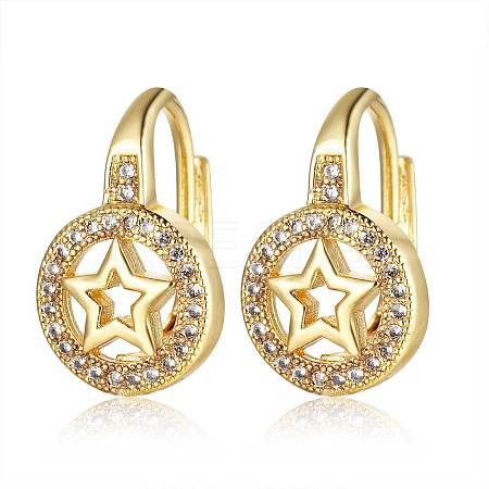 Brass Micro Pave Cubic Zirconia Pentacle Leverback Earrings EJEW-S205-JN467-2-1