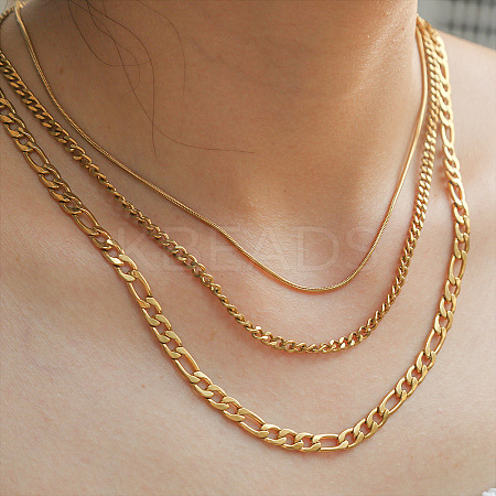 304 Stainless Steel Figaro Chain 3 Layer Necklaces for Women NJEW-A057-02A-G-1