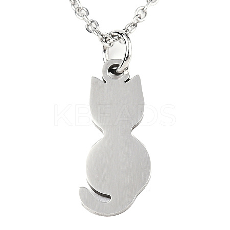 Non-Tarnish 201 Stainless Steel Kitten Pendant Necklaces LS-NJEW-T009-JN125-40-1-1