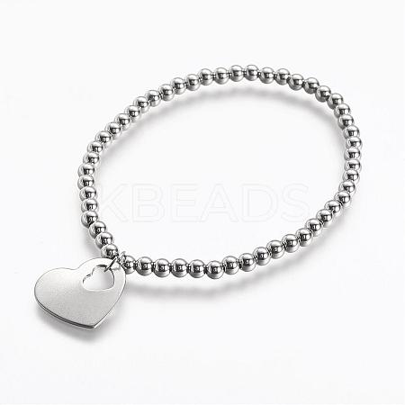 Tarnish Resistant 304 Stainless Steel Pendants Stretch Bracelets BJEW-JB02739-03-1