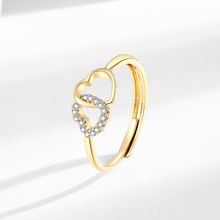 Brass Micro Pave Cubic Zirconia Adjustable Finger Rings for Women RJEW-C132-07G-1