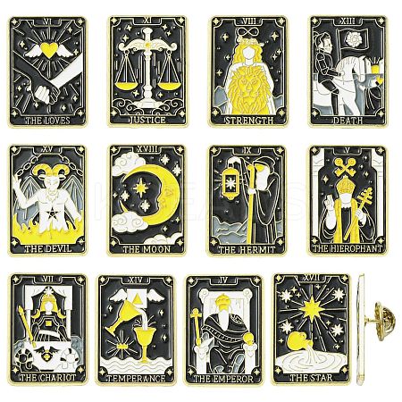 12Pcs Tarot Card Enamel Pins JEWB-CJZ0001-01G-1