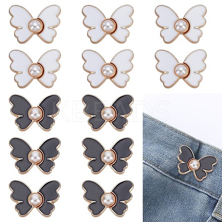 12Pcs 2 Colors Butterfly Alloy Enamel with Plastic Pearl Adjustable Jean Button Pins FIND-AR0005-47-1