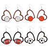 4 Pairs 4 Styles Sport Theme Wood Heart Dangle Earrings for Women EJEW-FI0001-55-1