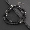 Natural Black Onyx(Dyed & Heated) Round and Lava Rock Column Beaded Necklaces for Men AD4538-1-1