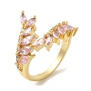 Leaf Brass Micro Pave Cubic Zirconia Open Cuff Rings RJEW-U008-05C-G-1