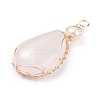 Natural Rose Quartz Copper Wire Wrapped Pendants PALLOY-JF01398-03-3