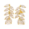 Leaf Brass Micro Pave Clear Cubic Zirconia Dangle Stud Earrings EJEW-F348-01G-1
