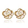 Romantic Flower Real Gold Plated Tin Alloy Enamel Ear Studs For Women EJEW-BB13374-1