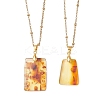 Natural Amber Rectangle Pendant 304 Stainless Steel Cable Chain Necklaces NJEW-JN05981-02-3