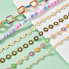 Flower 304 Stainless Steel Enamel & Disc Polymer Clay Link Baseball Cap Chain AJEW-WR00001-4