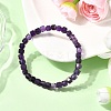 Natural Amethyst Cube Beads Stretch Bracelets for Men Women BJEW-JB12275-1