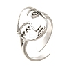 Hollow Human Face 304 Stainless Steel Open Cuff Rings for Women RJEW-M046-03P-2