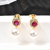 Round Brass Micro Pave Cubic Zirconia Stud Earrings EJEW-A135-20G-1