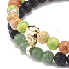 2Pcs 2 Style Natural Imperial Jasper(Dyed) & Green Aventurine & Lava Rock Braided Bead Bracelets Set with Alloy Shell BJEW-JB08476-5