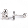 Tarnish Resistant 201 Stainless Steel Flower Barbell Cartilage Earrings LS-EJEW-R147-26-4