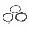 3Pcs 3 Style Natural Lava Rock & Ebony Wood Beaded Stretch Bracelets Set with Skull BJEW-JB07827-4