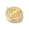 Brass Micro Pave Clear Cubic Zirconia Flat Round Saint Benedict Connector Charms KK-R002-29G-2