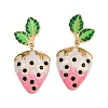 304 Stainless Steel Enamel Strawberry Dangle Stud Earrings EJEW-A138-10G-02-4