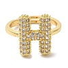 Rack Plating Letter Brass Micro Pave Clear Cubic Zirconia Adjustable Rings for Women KK-S391-03G-H-1