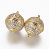 Brass Micro Pave Cubic Zirconia Magnetic Clasps with Loops ZIRC-L082-A-01-P-G-1