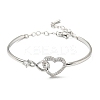 Infinity Heart Brass with Clear Cubic Zirconia Cuff Bangle with Safety Chains LS-BJEW-L683-02P-1