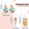2 Pair 2 Style Book & Brush & Palette Single Face Printed Wood Dangle Earrings EJEW-AN0002-74-2